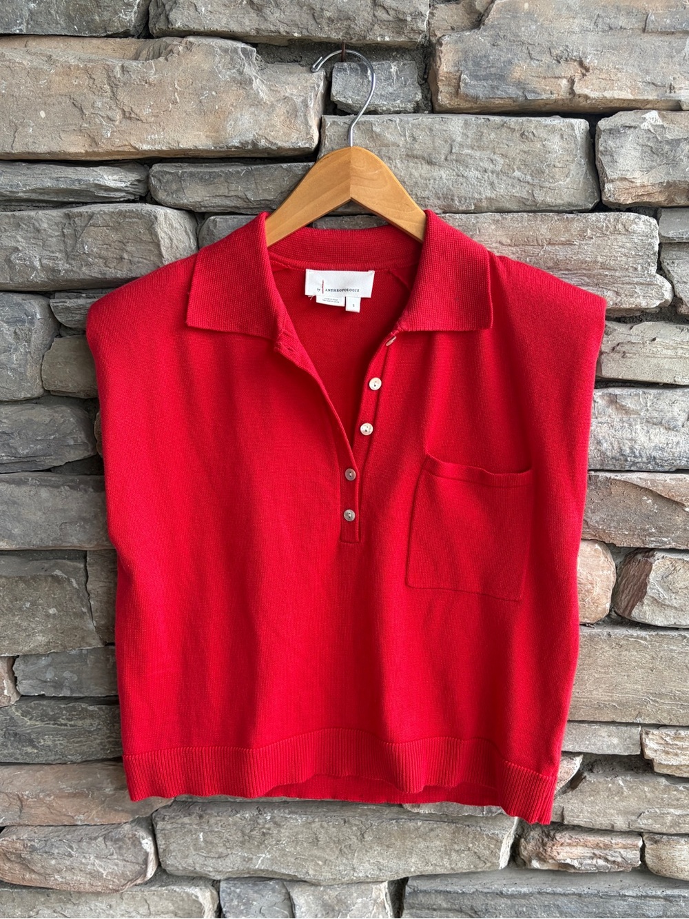 by Anthropologie Red Sleeveless Polo Top Knit Boxy Sweater size small